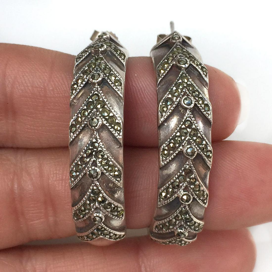 Sterling silver marcasites push back huggie earrings (1 of 4)