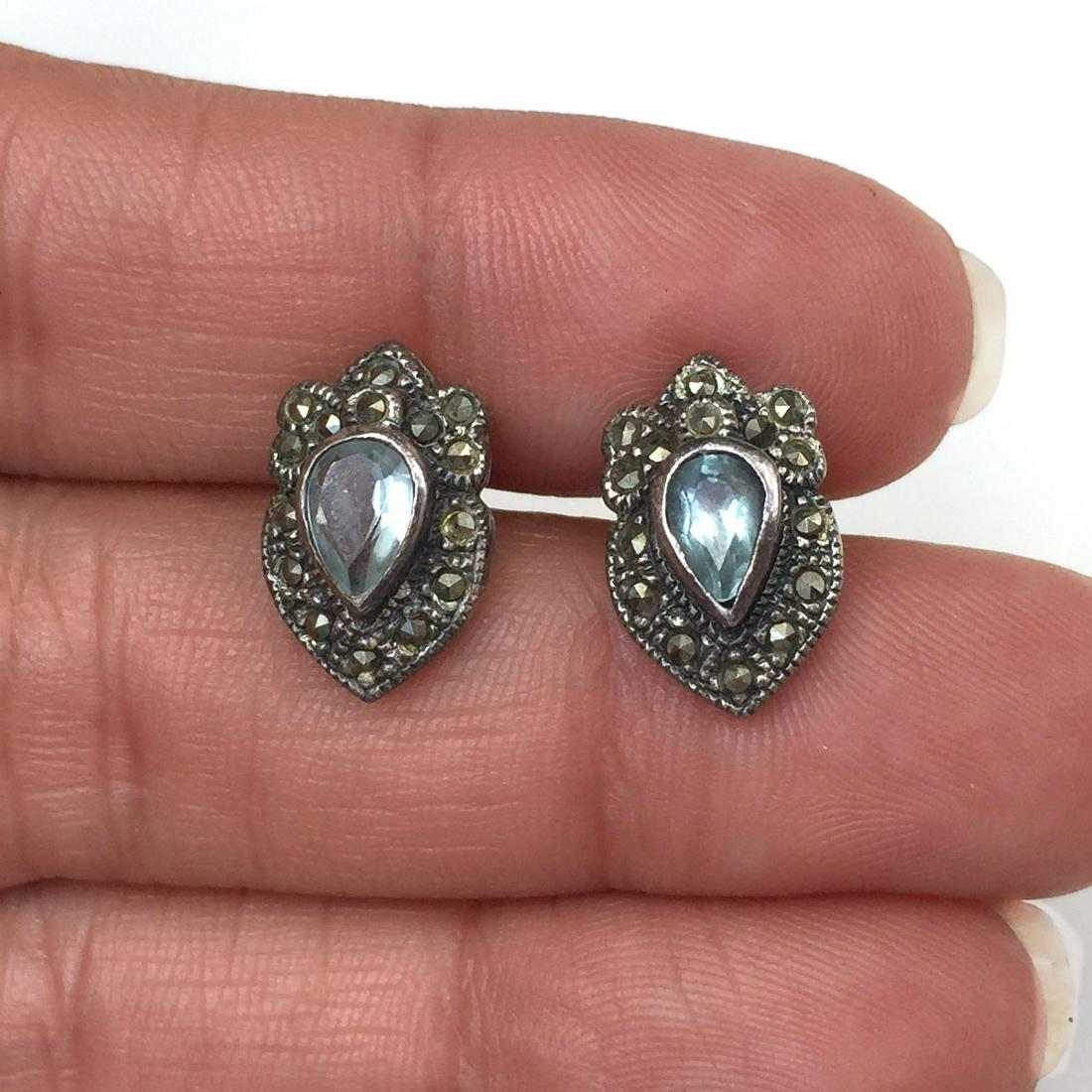 Sterling silver blue Topaz marcasites earrings (1 of 3)