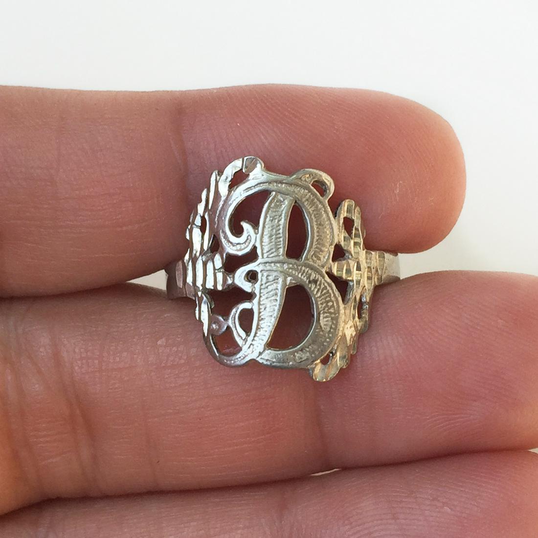 Sterling silver textured Letter Initial B ring (1 of 6)