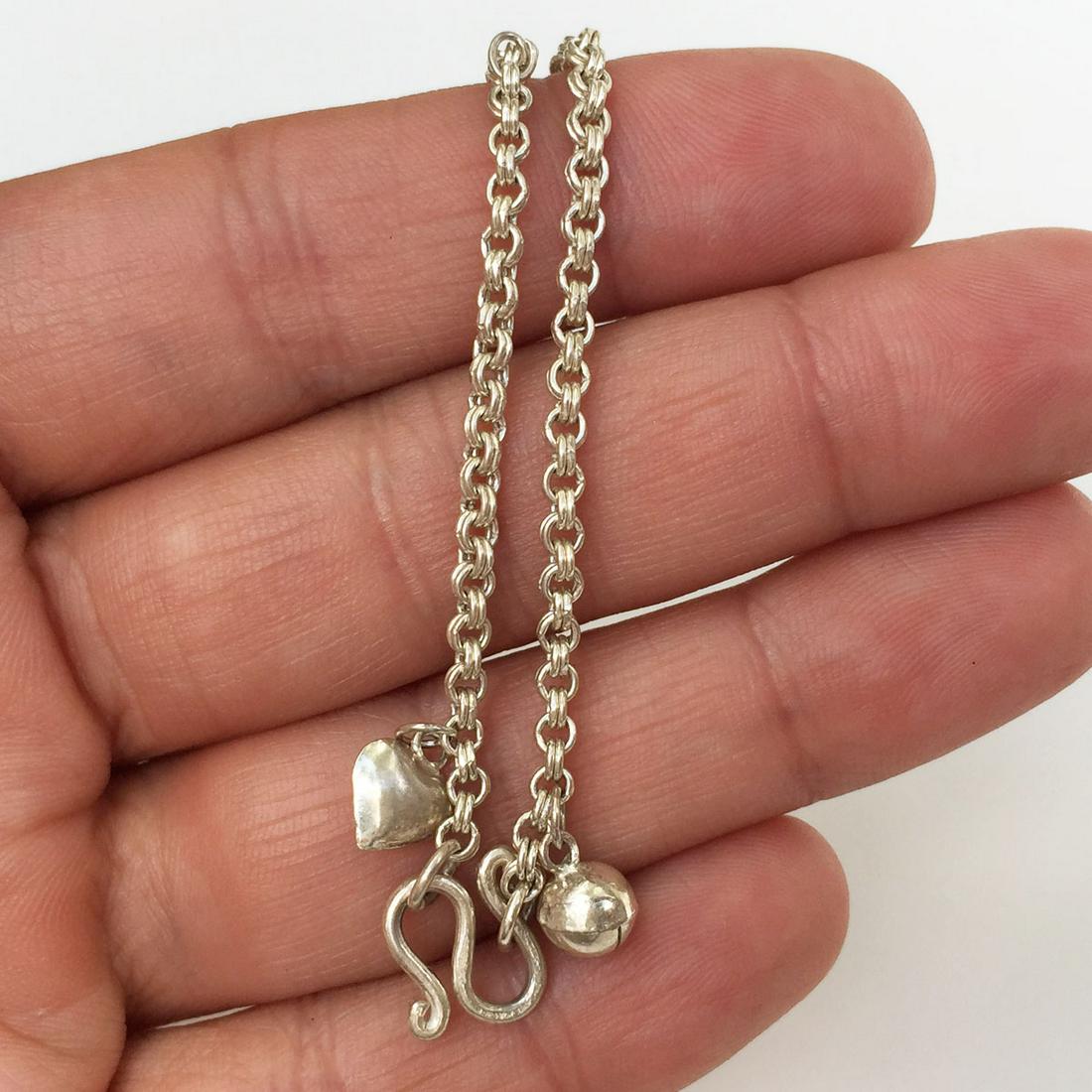 Sterling silver heart bell charm chain bracelet (1 of 2)