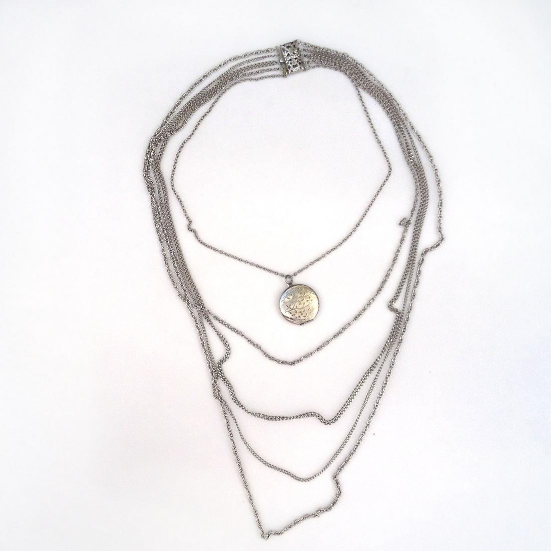 Silver tone multi chain locket necklace (1 of 5)
