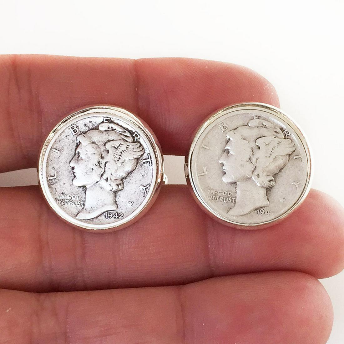 Silver Mercury dime coin silver tone cufflinks (1 of 8)