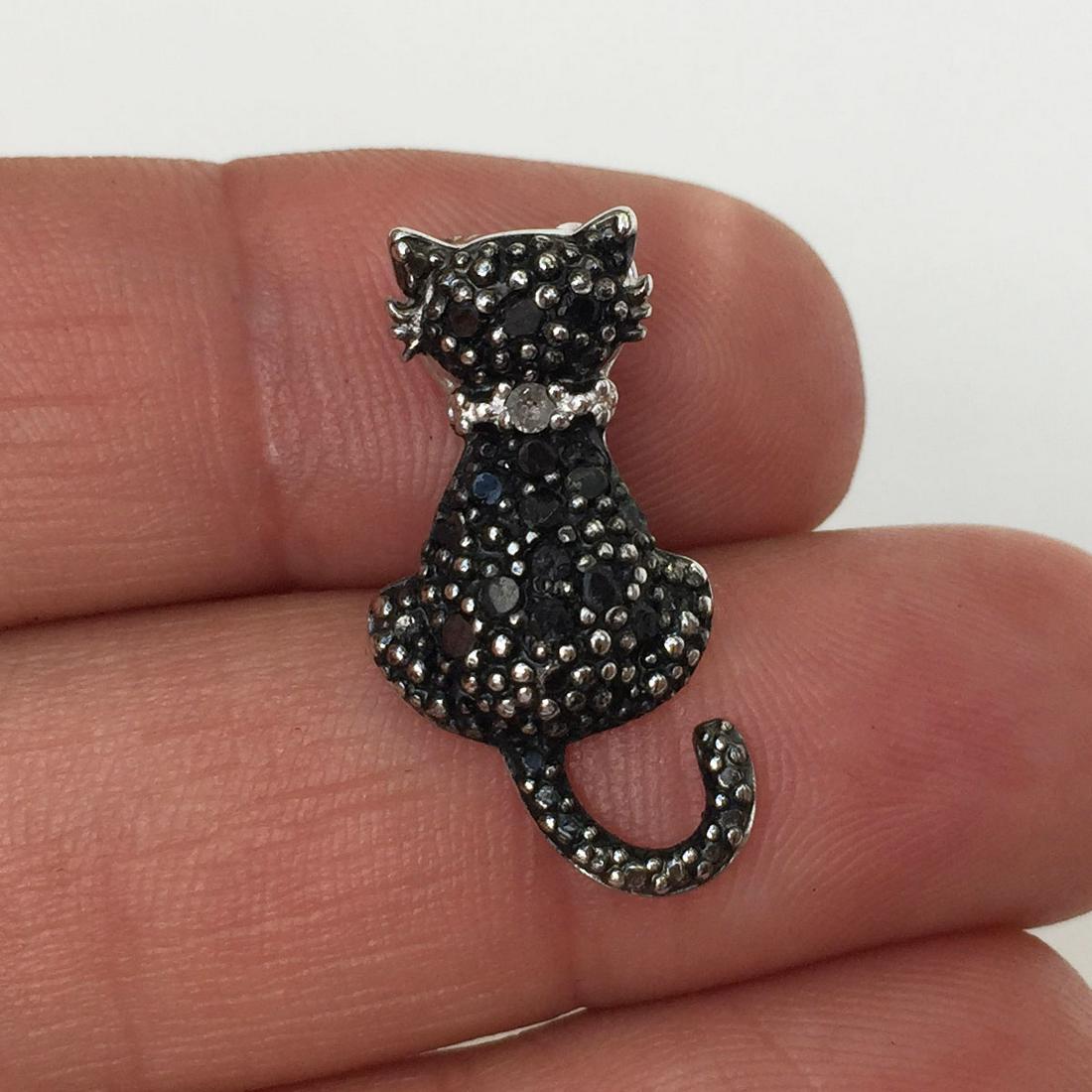 Sterling silver diamond, black crystal Kitty Cat (1 of 3)