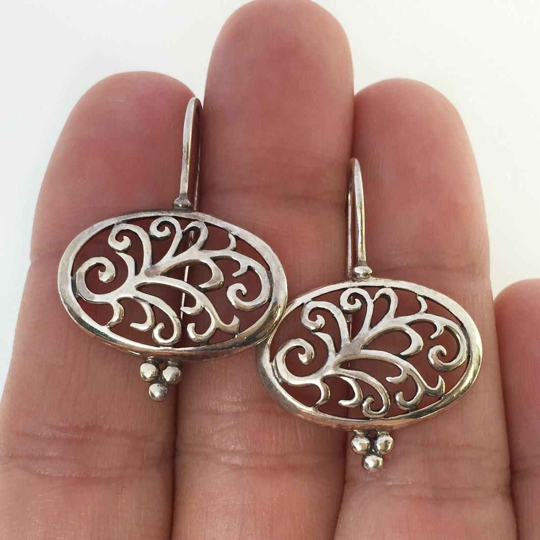 Vintage sterling silver swirl design oval earrings (1 of 3)