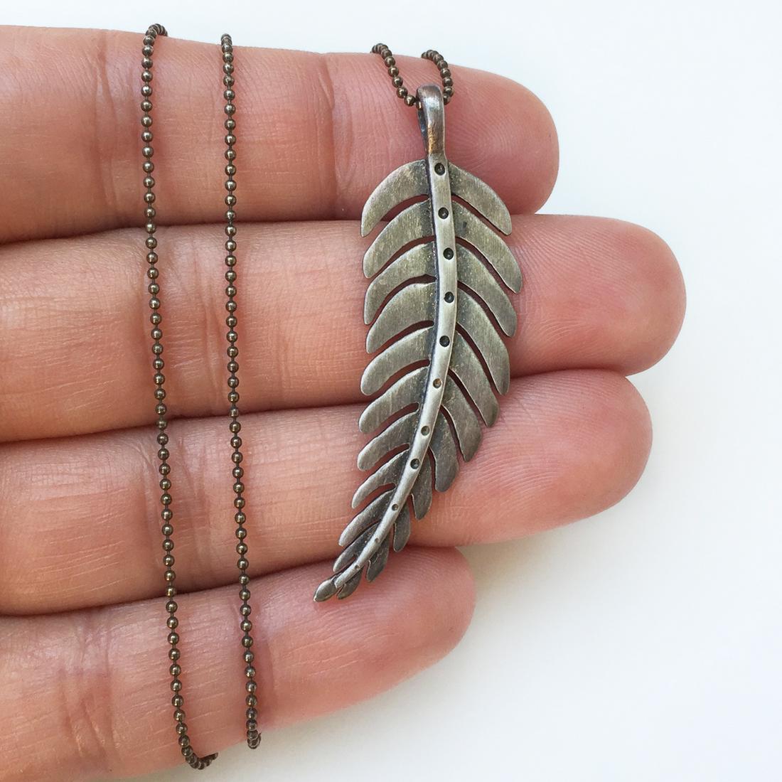 Oxidized sterling silver Leaf pendant chain necklace (1 of 4)