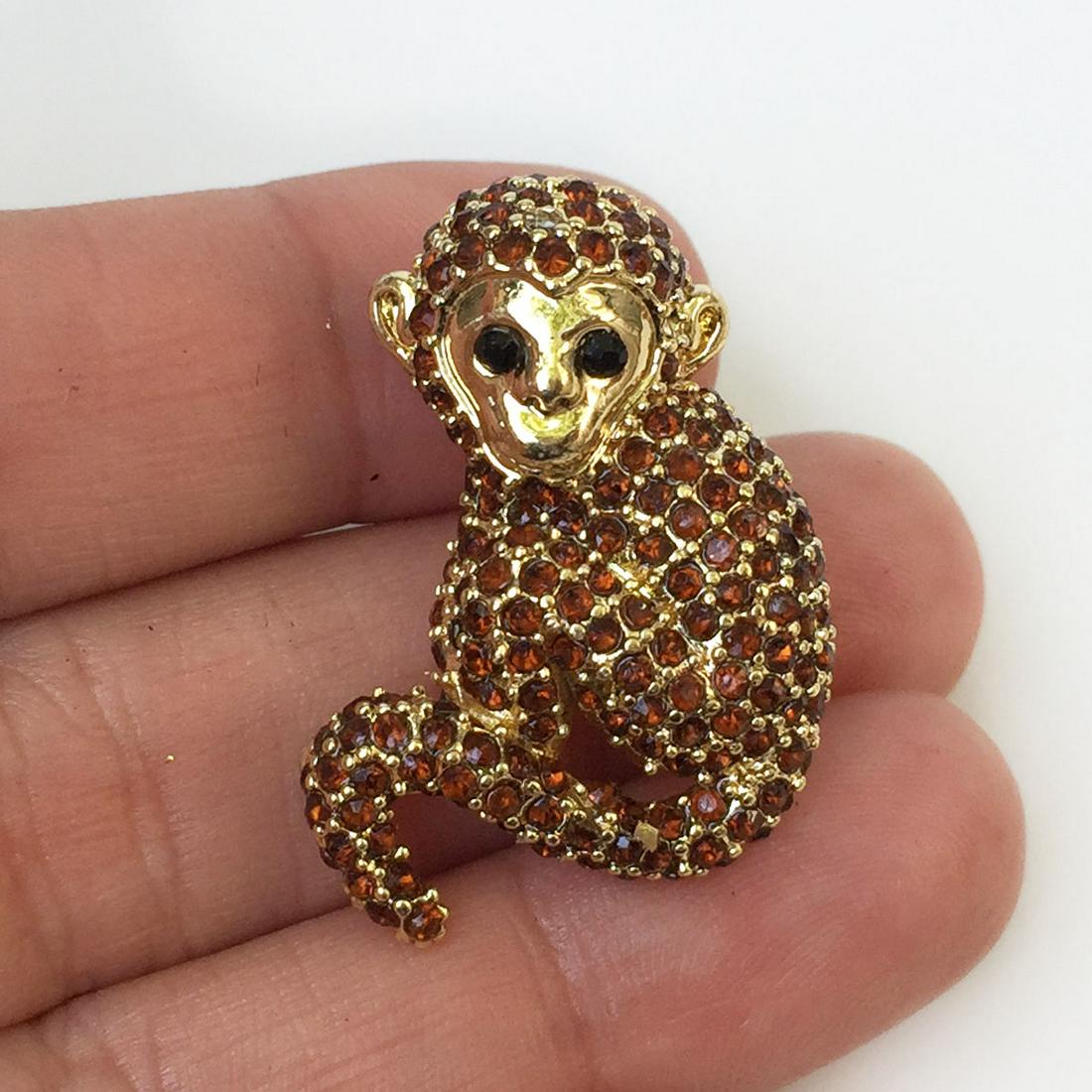 Vintage gold tone brown crystals Monkey brooch (1 of 3)