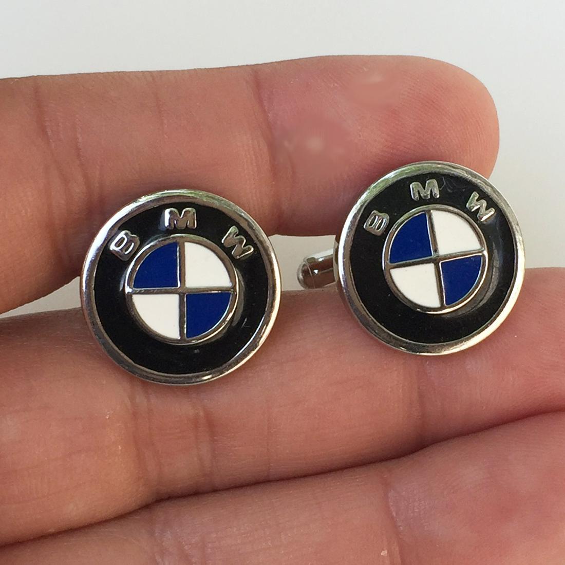 Silver tone enamel BMW Car Logo round cufflinks (1 of 7)