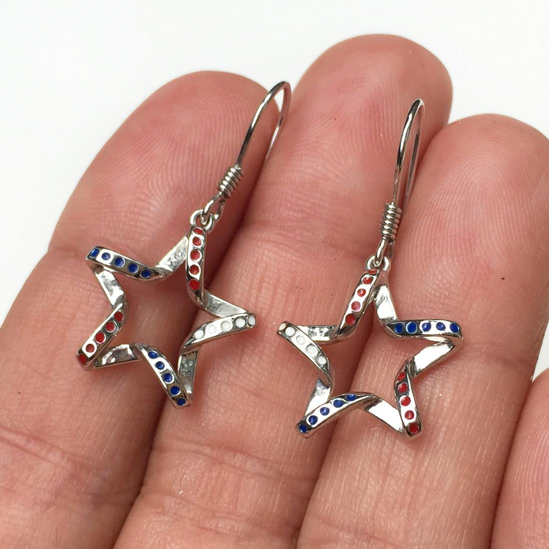 Sterling silver red white blue enamel Star earrings (1 of 3)