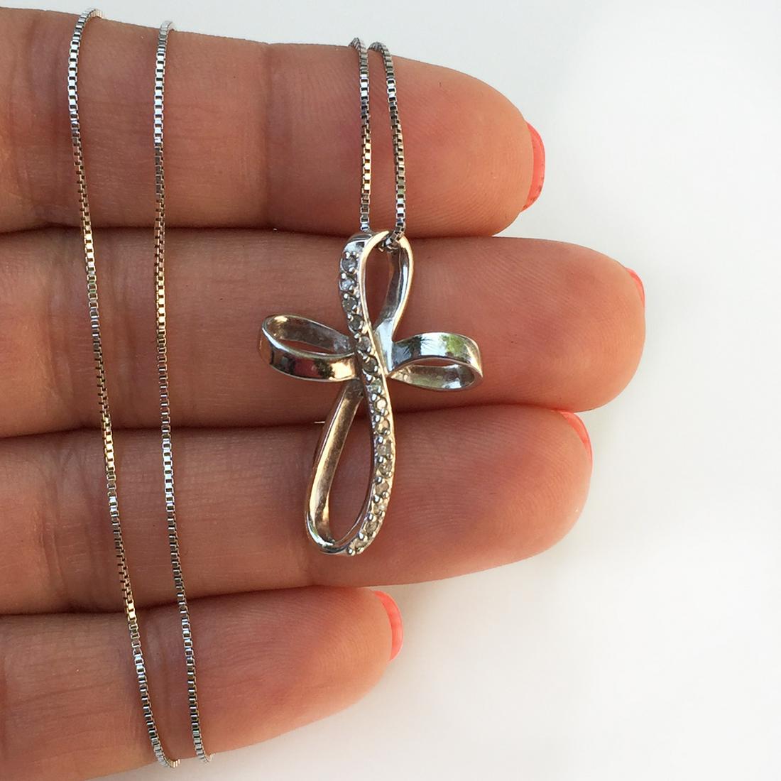 Sterling silver diamond cross pendant chain necklace (1 of 5)