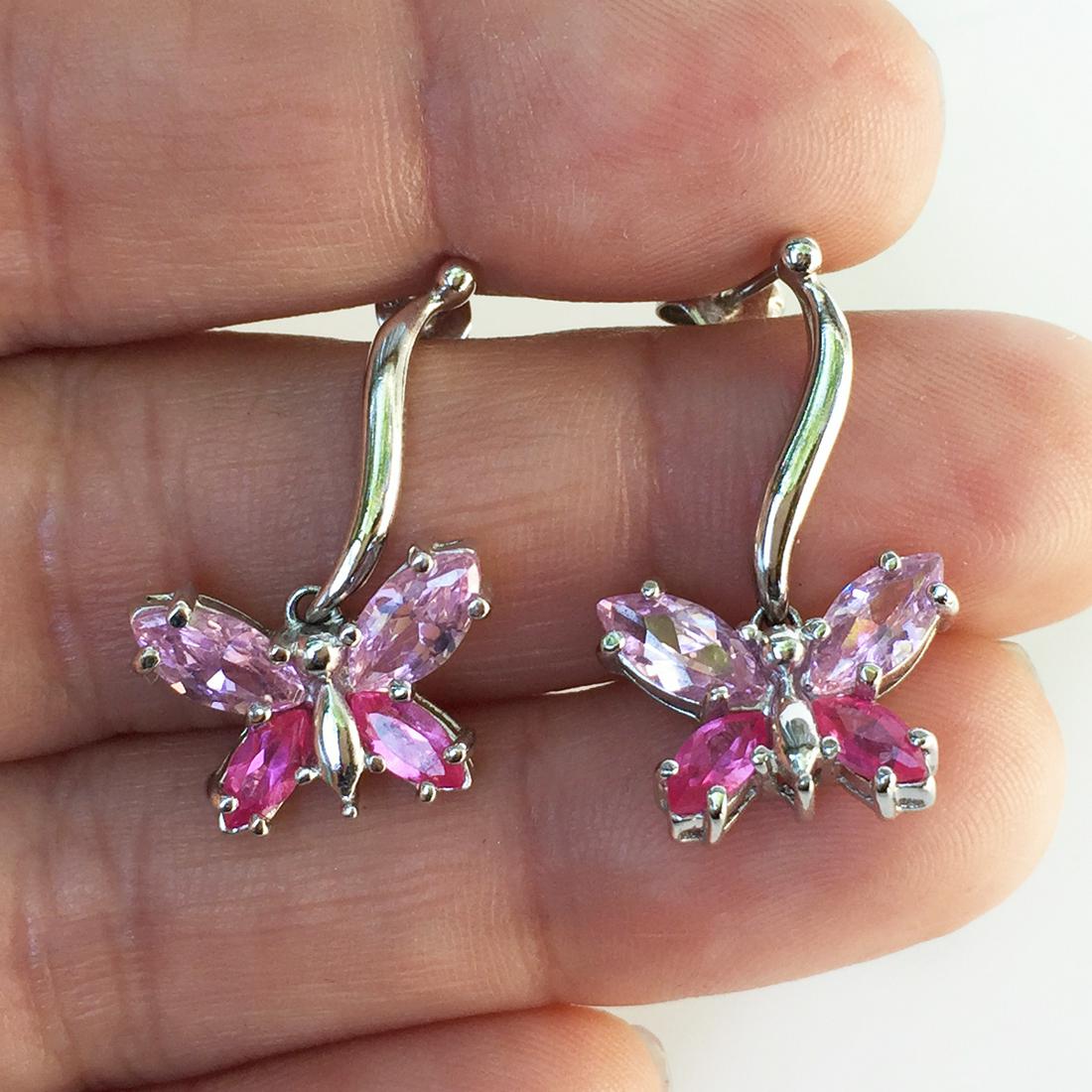 Sterling silver light hot pink CZ Butterfly earrings (1 of 3)