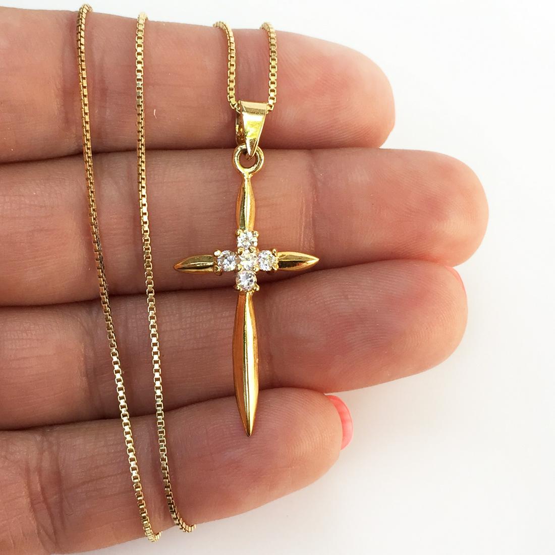 24KT Gold plated sterling silver CZ cross pendant chain (1 of 5)