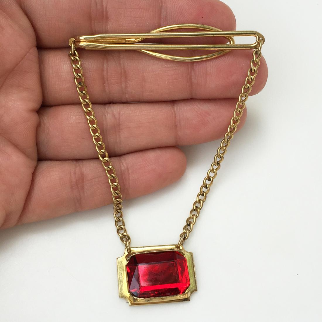 MANLEIGH Vintage gold tone red chain tie bar (1 of 3)