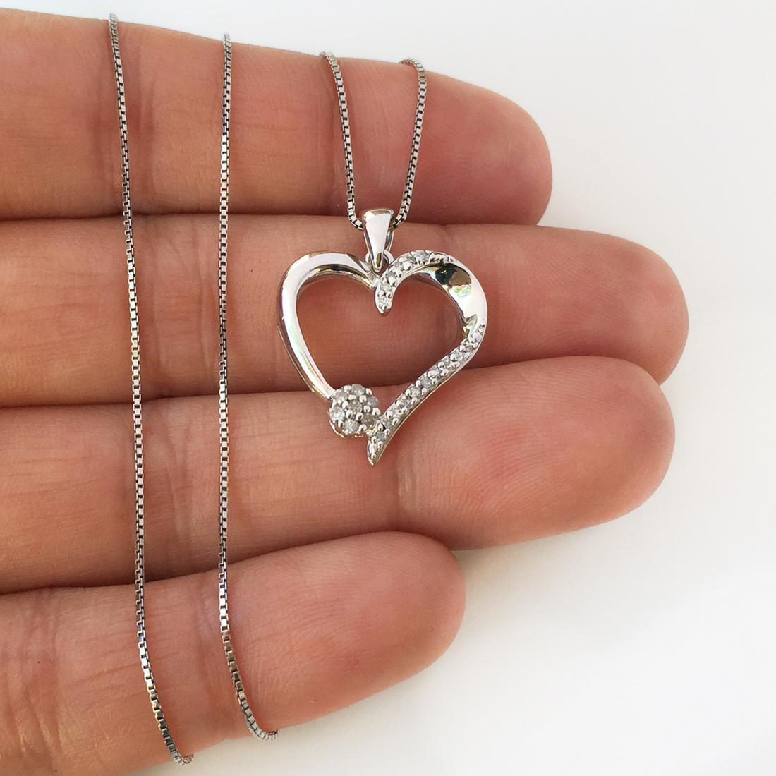 Sterling silver diamonds Heart pendant chain necklace (1 of 4)