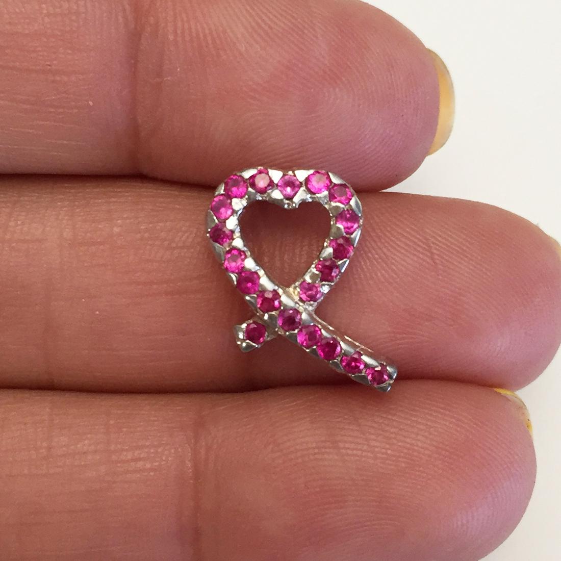 Silver tone ruby color crystals heart ribbon pendant (1 of 3)