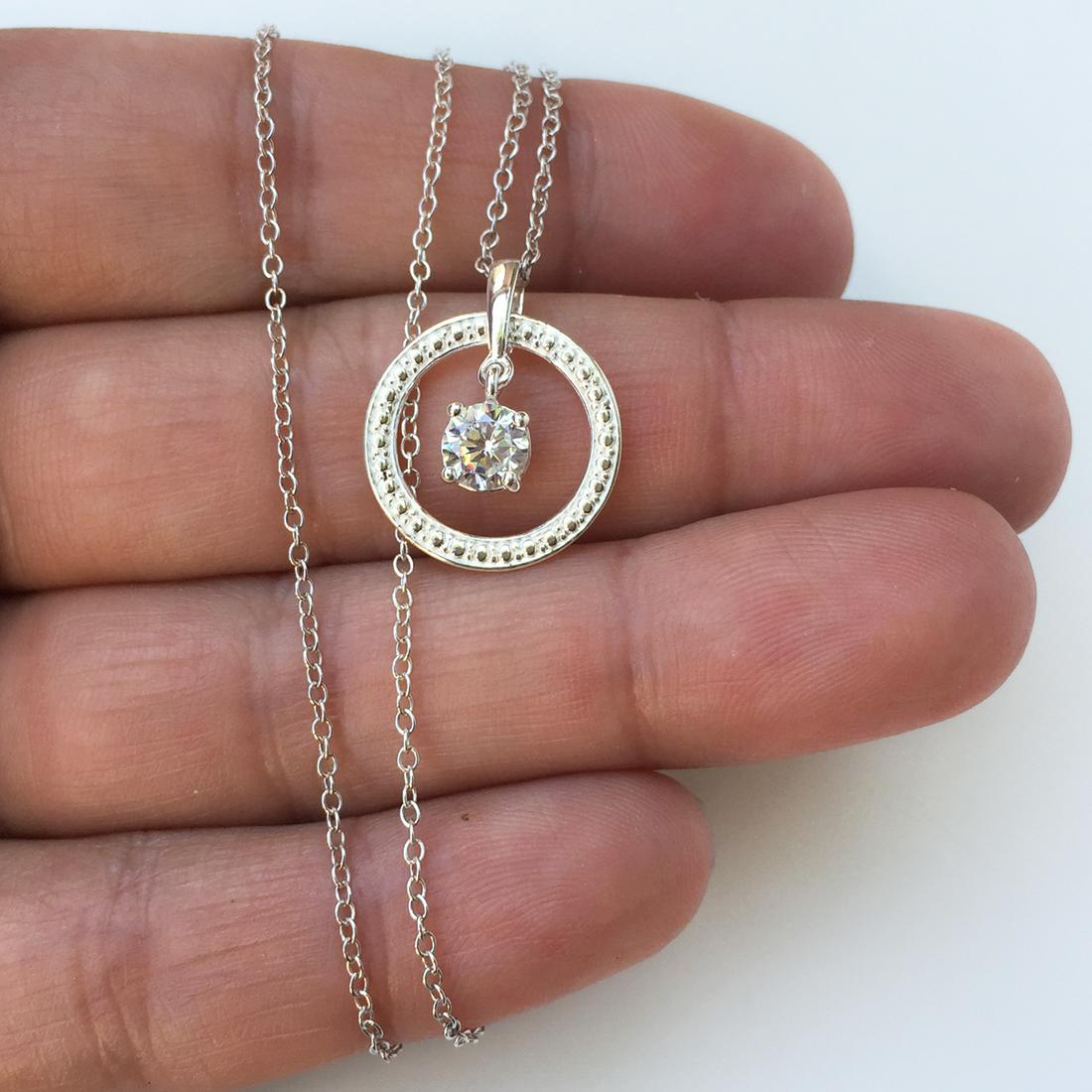 Sterling silver crystal round pendant chain necklace (1 of 4)