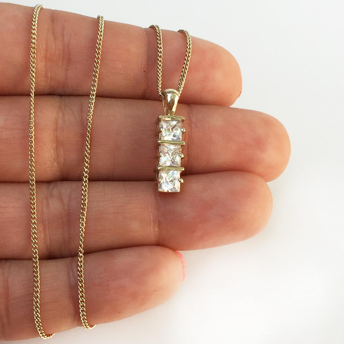 Gold plated sterling silver CZ pendant and chain (1 of 5)