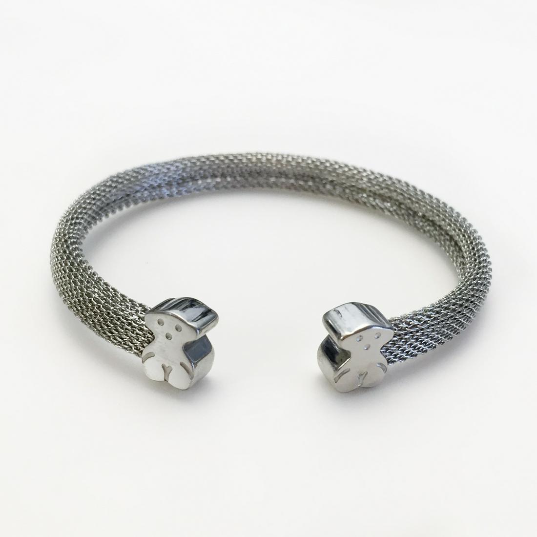 Silver tone TOUS style Bear mesh cuff bracelet (1 of 9)