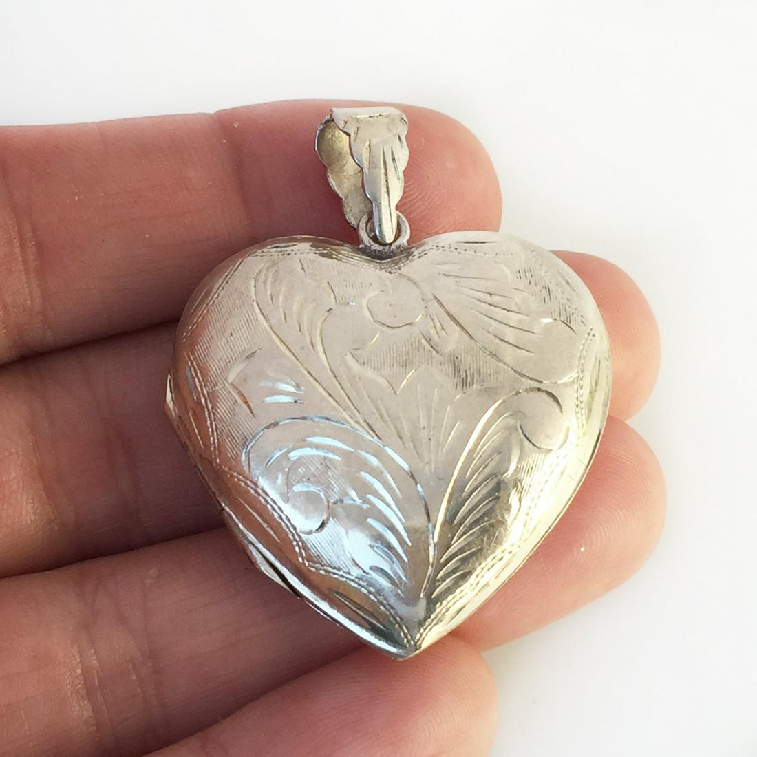 Sterling silver diamond cut Heart Locket pendant (1 of 4)
