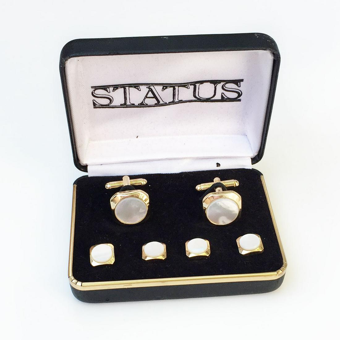 STATUS Vintage gold tone MOP cufflinks shirt stud set (1 of 11)
