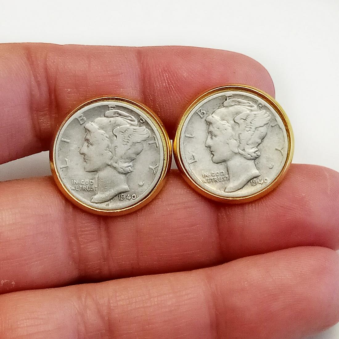 Silver Mercury dime coin gold tone cufflinks (1 of 6)