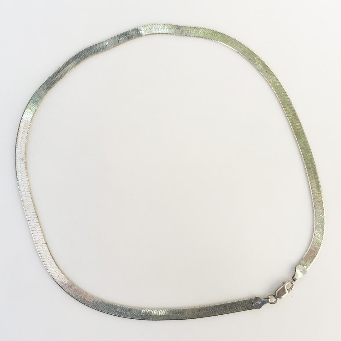 Sterling silver flat herringbone chain necklace, Italy (1 of 3)