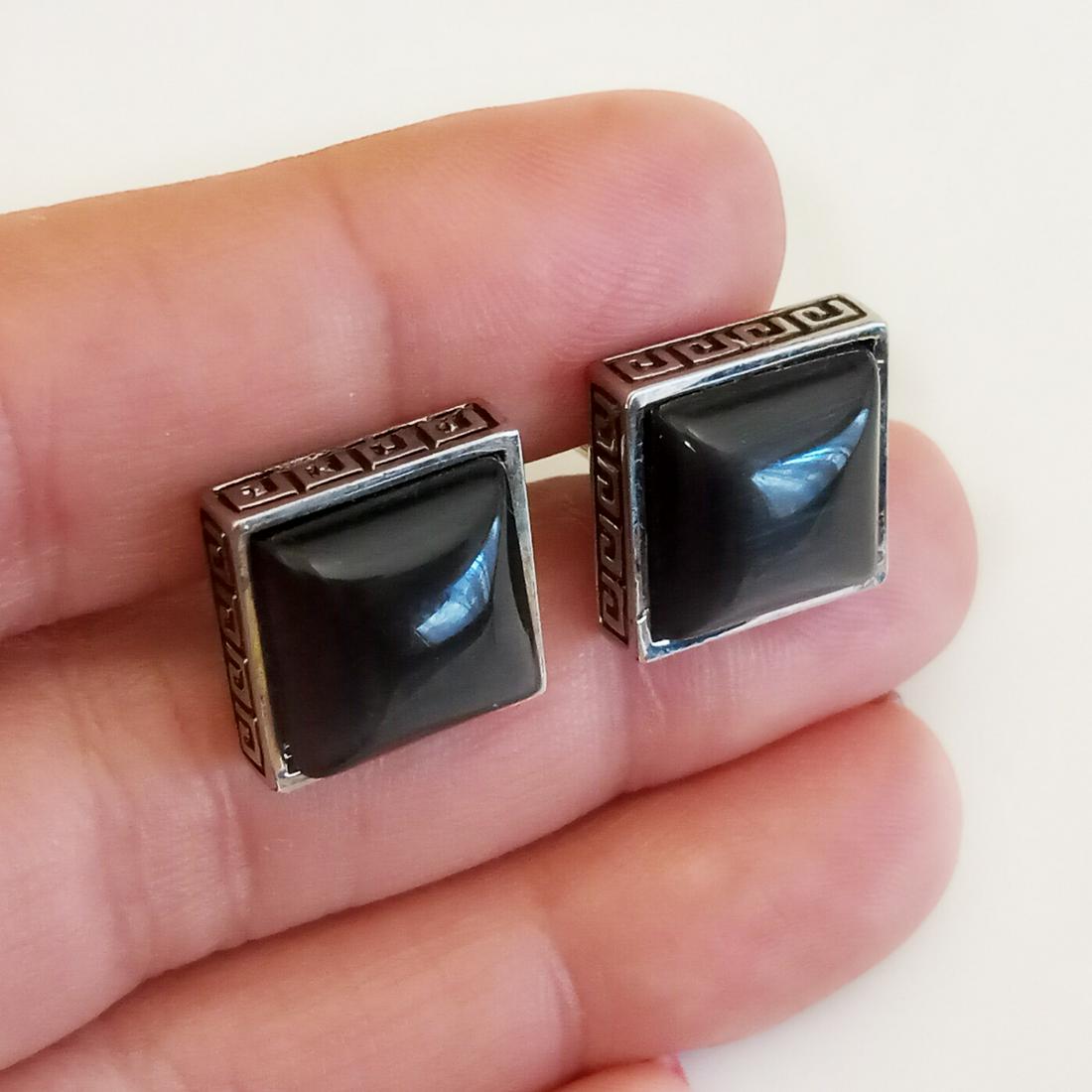 Silver tone black cabochon cufflinks (1 of 7)