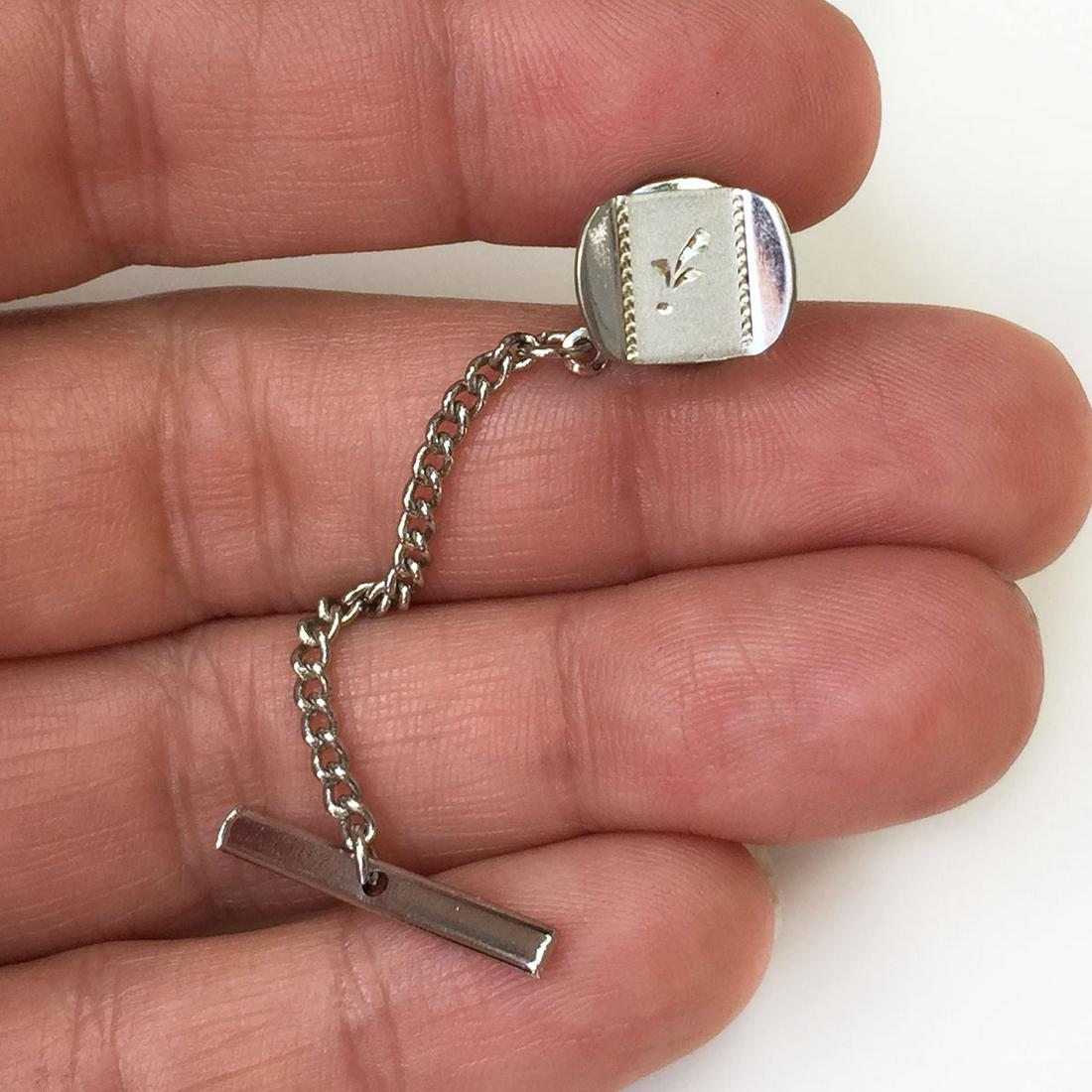 Vintage silver tone matte shiny rectangular tie pin (1 of 3)