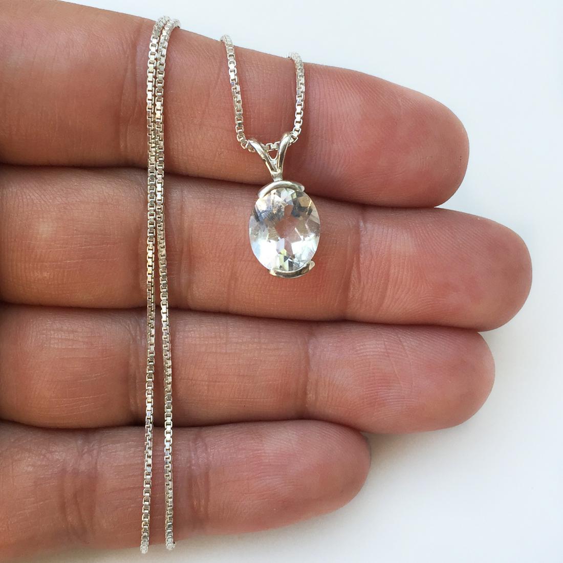 Sterling silver oval faceted clear stone pendant chain (1 of 4)