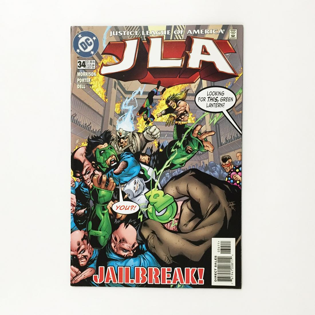 JUSTICE LEAGUE OF AMERICA #34 1999 comic DC: JUSTICE LEAGUE OF AMERICA #34 1999 Modern Age comic book DC. Condition very good - light signs of wear on spine. Comic book is bagged and boarded.