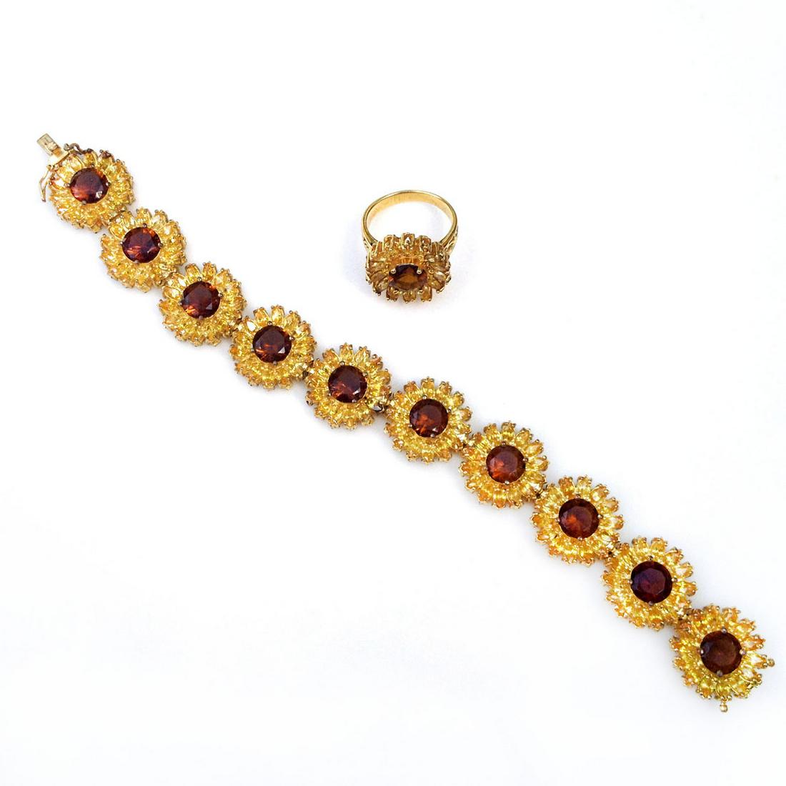 Gold tone prong set crystals Flower bracelet ring set (1 of 7)