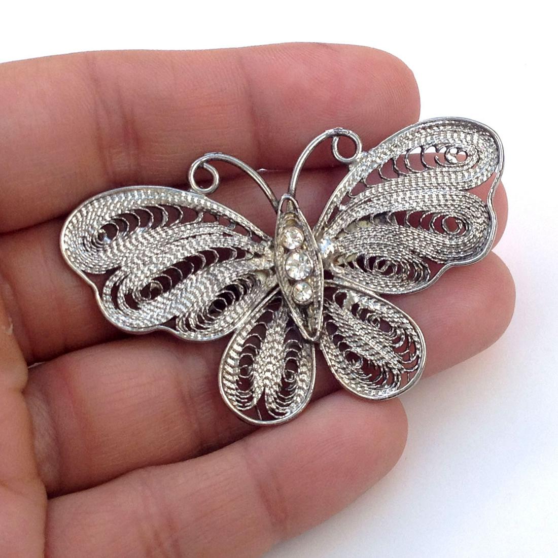 Vintage silver tone butterfly brooch with crystals (1 of 3)