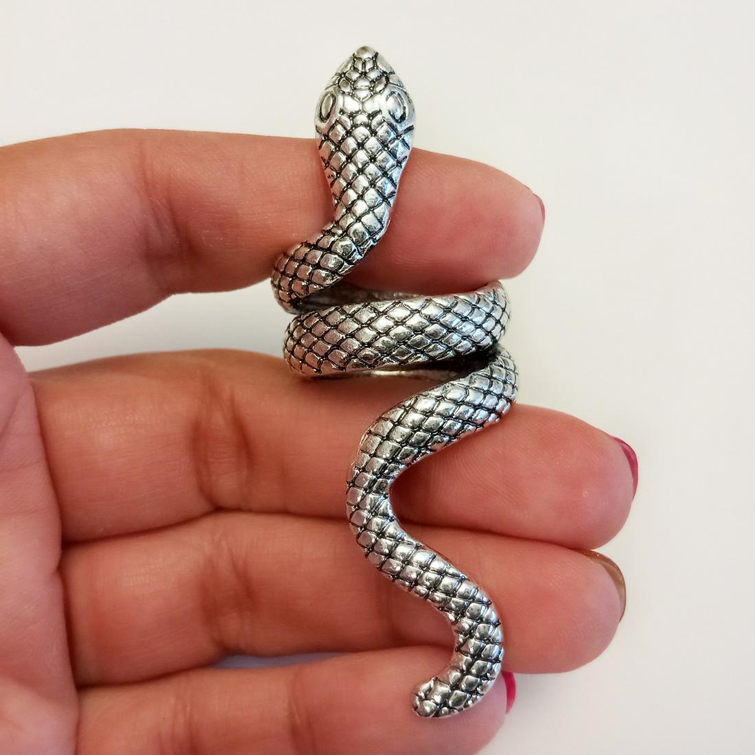 Silver tone oxidized textured finish Snake ring (1 of 6)
