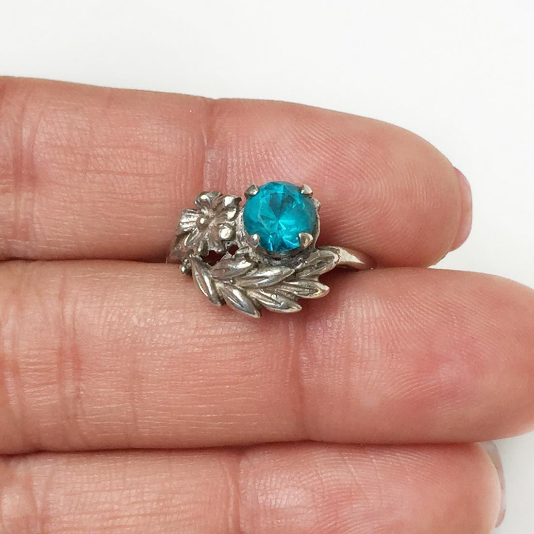 Sterling silver blue teal crystal flower ring, sz 5 1/2 (1 of 6)