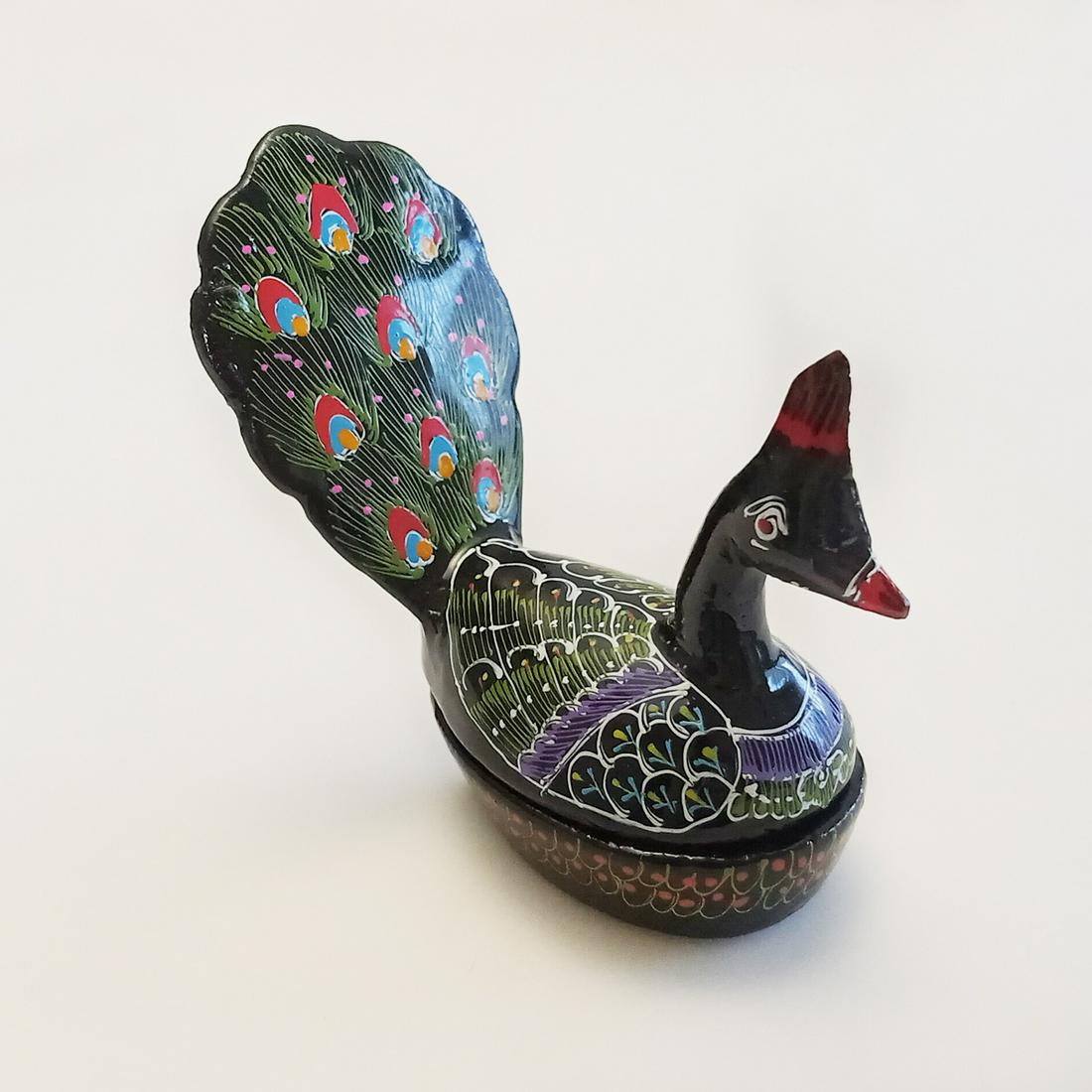 Russian painted lacquer Peacock bird trinket box (1 of 4)