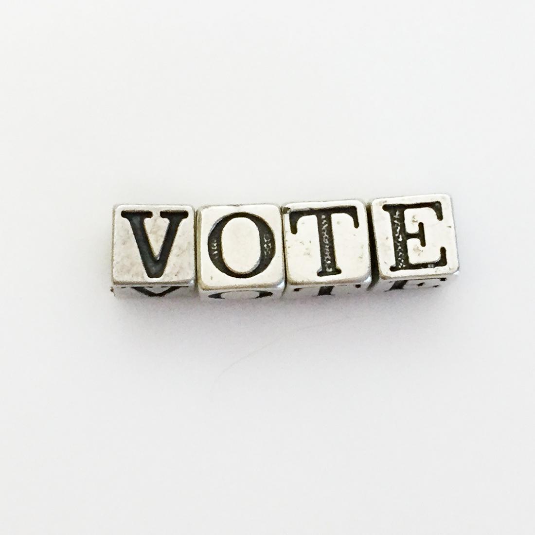 Sterling silver VOTE letter cube pendant bracelet beads (1 of 3)