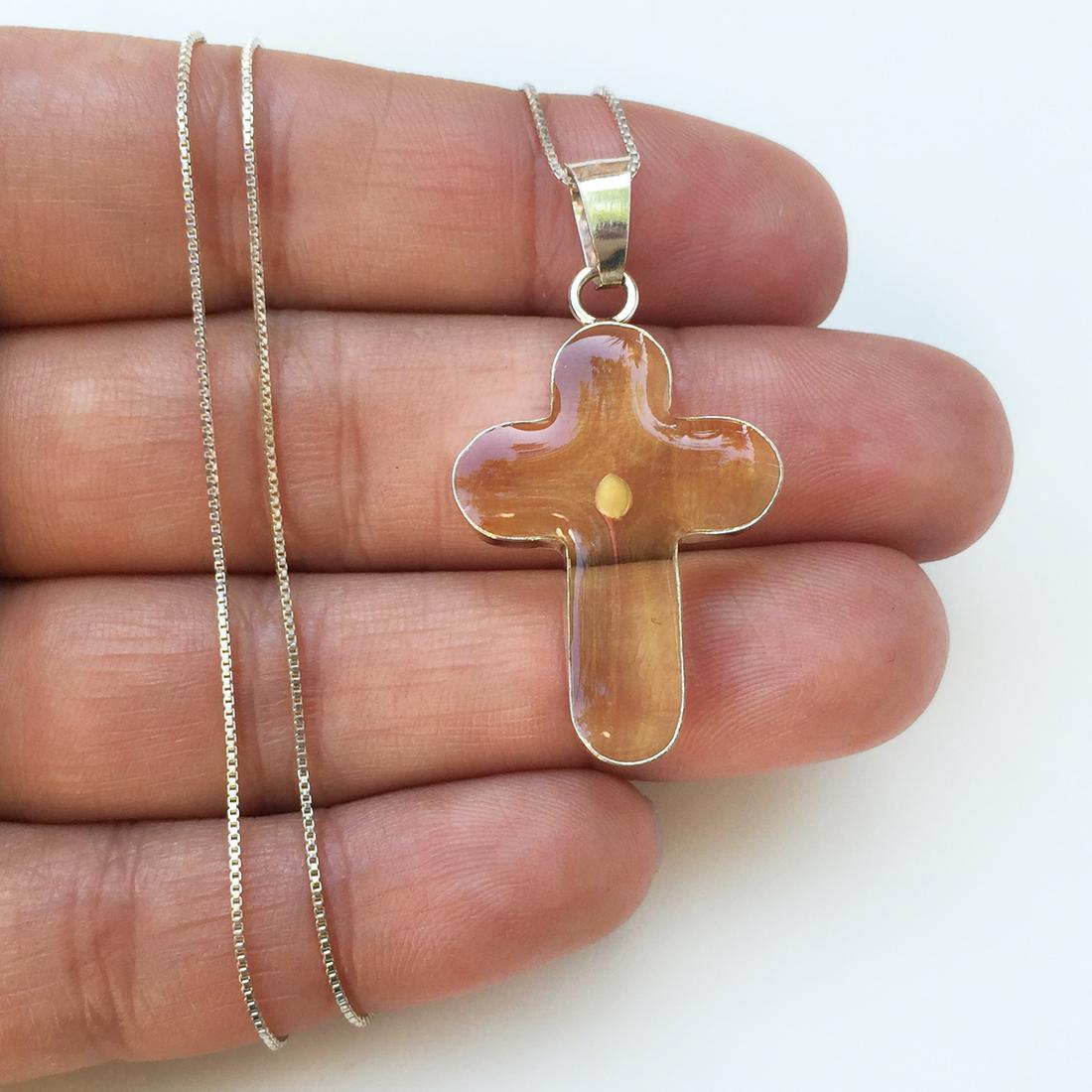 URAL NATURE Sterling silver seed in Cross pendant chain (1 of 4)