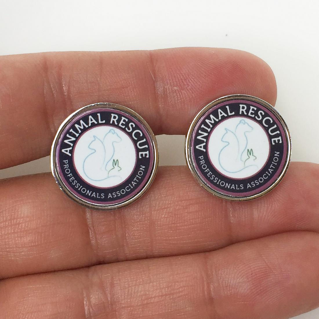 Silver tone ANIMAL RESCUE logo round cufflinks (1 of 7)