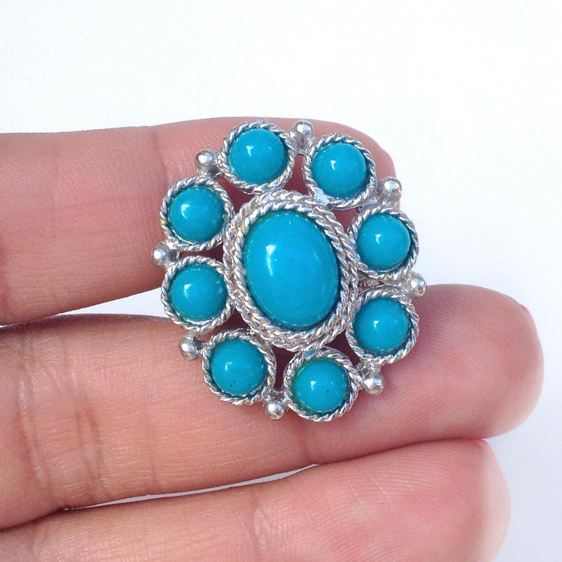 SARAH COV Vintage silver tone turquoise color cab ring (1 of 5)