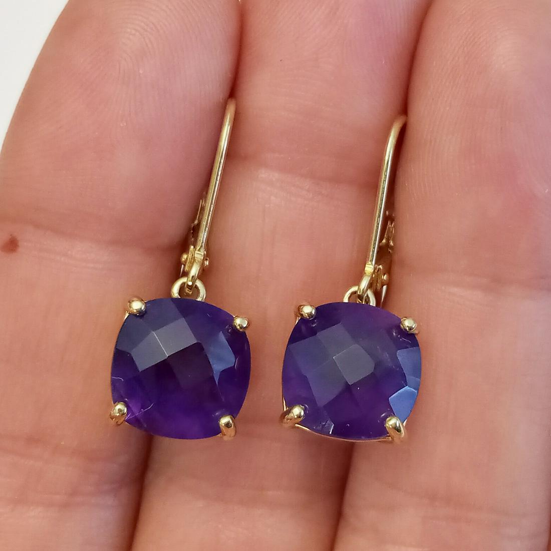 Gold plated sterling silver cushion amethyst earrings (1 of 4)