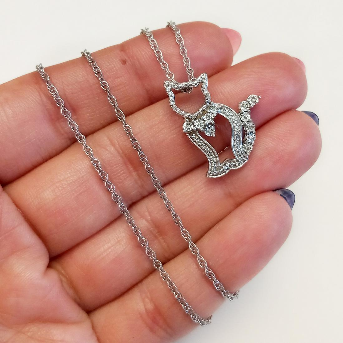 Sterling silver diamond Kitty Cat pendant chain (1 of 4)