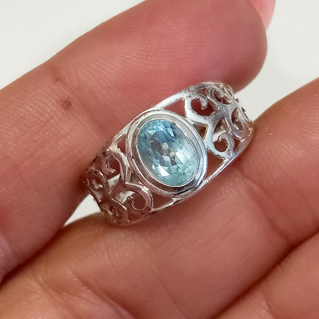 MARSALA Sterling silver blue topaz ring, size 7 (1 of 5)