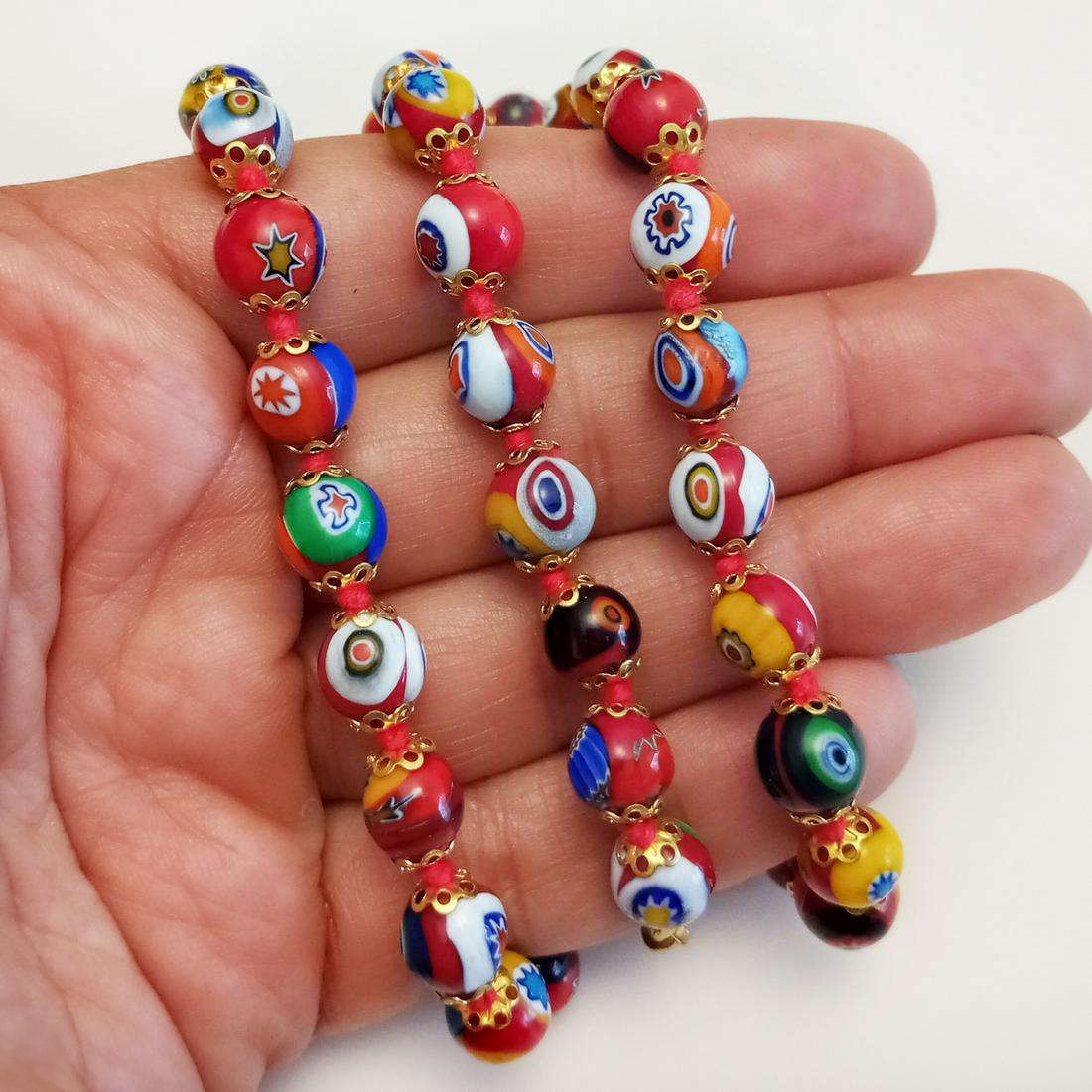 Vintage red Murano glass style flower beads necklace (1 of 3)