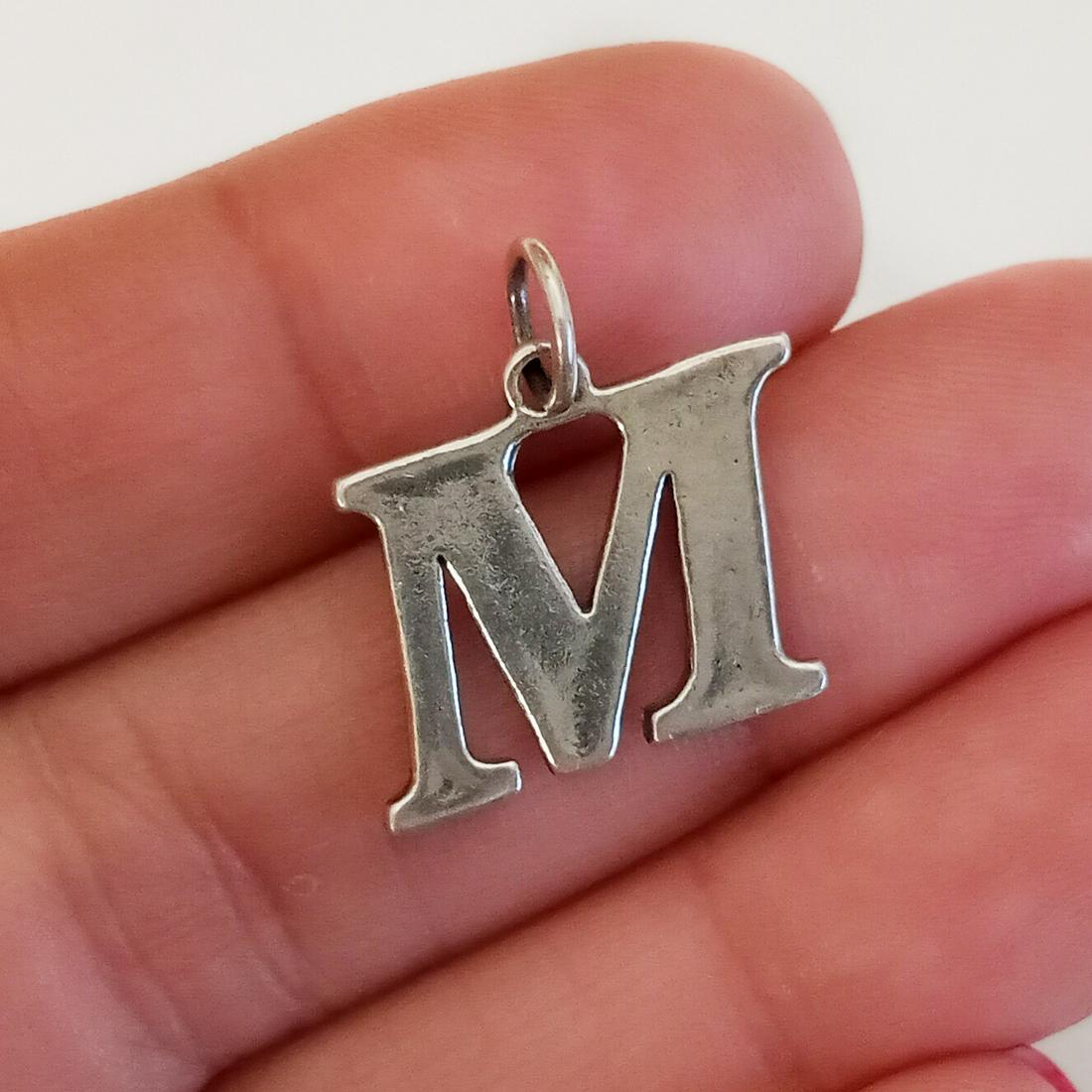 Sterling silver Letter Initial M charm pendant (1 of 3)