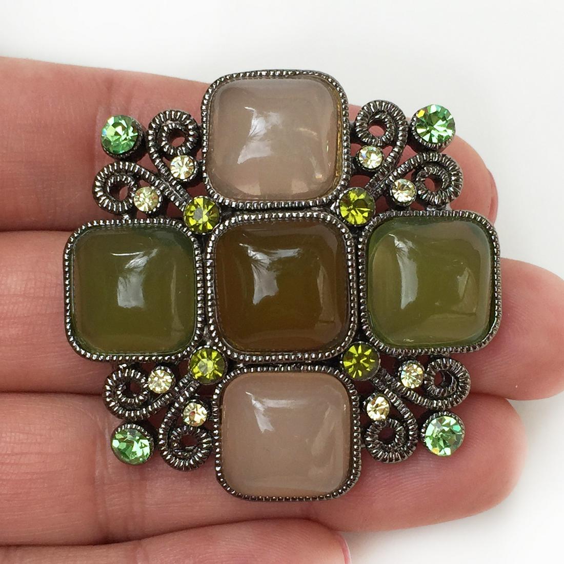 Black tone jade color crystal cab pendant  brooch (1 of 3)