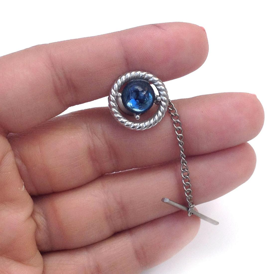 Vintage silver tone tie pin  Blue topaz color cabochon (1 of 3)