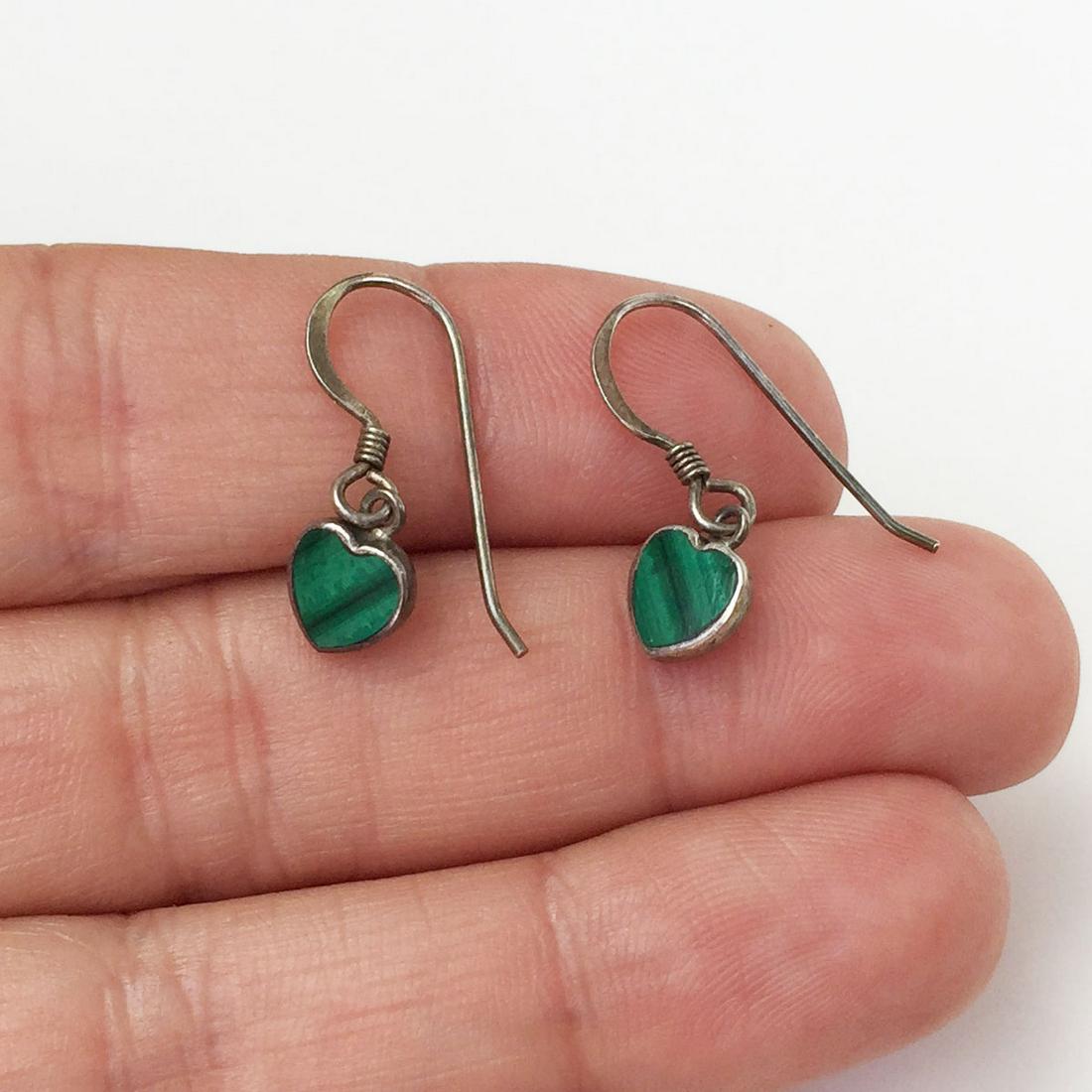 Sterling silver malachite dangling heart earrings (1 of 3)