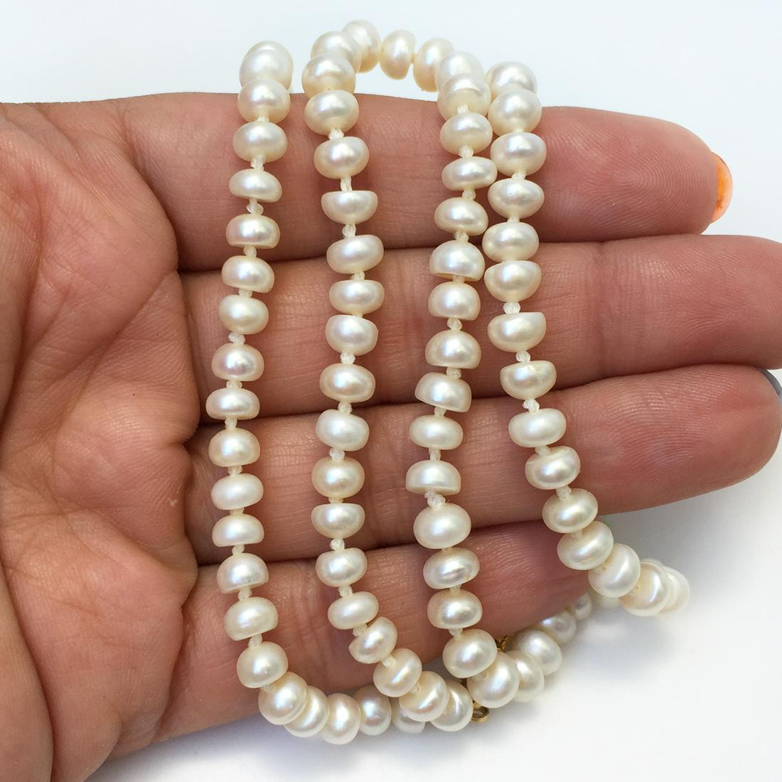 5.5 mm White button pearl knotted necklace (1 of 2)