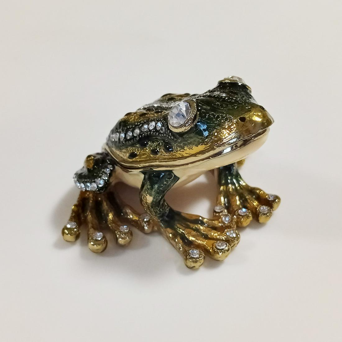 Green enamel, rhinestones Frog trinket jewelry box (1 of 6)