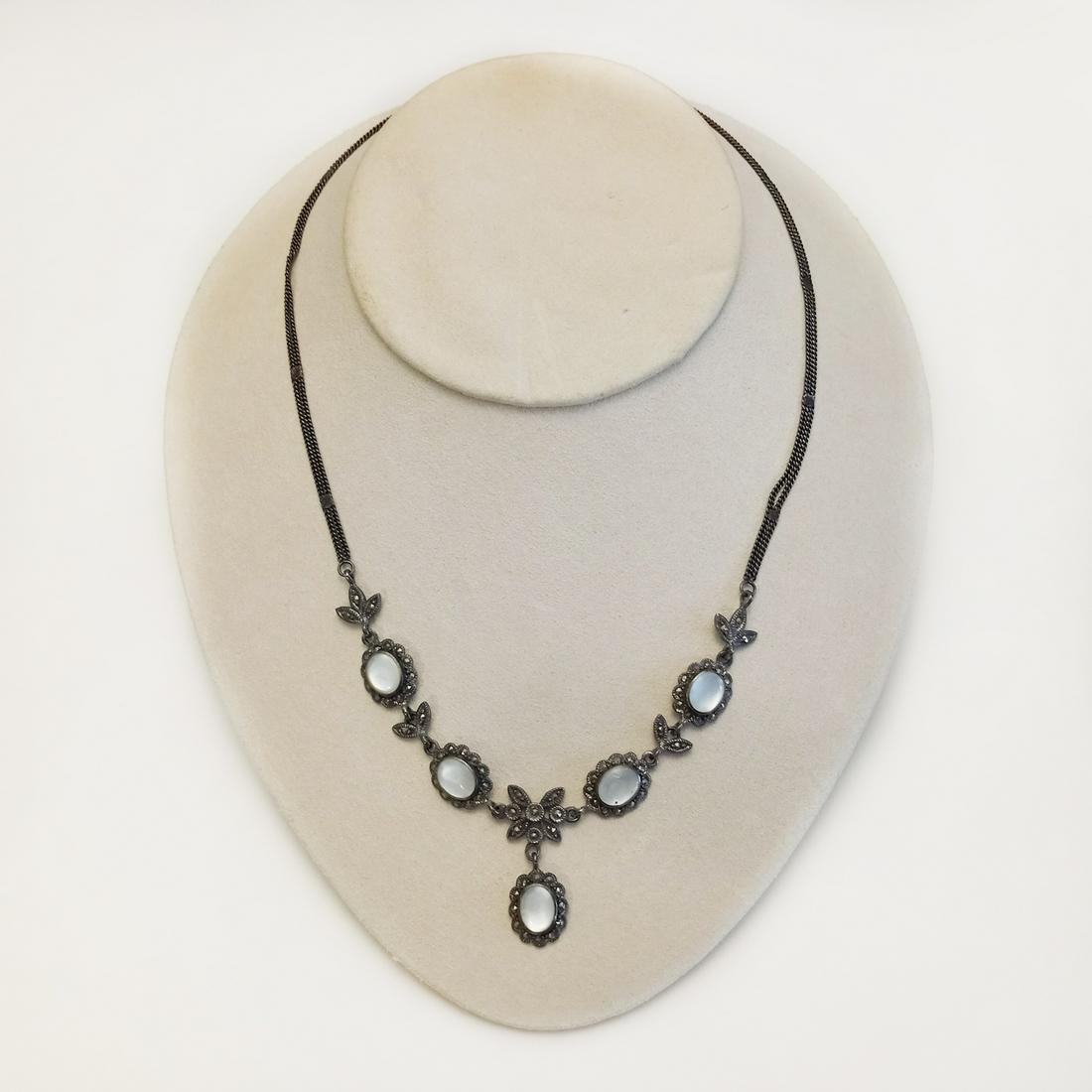 Vintage sterling silver marcasites MOP necklace (1 of 6)