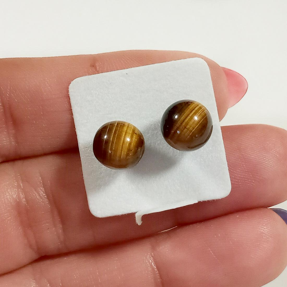 8 mm Round Tiger Eye beads silver tone stud earrings (1 of 3)
